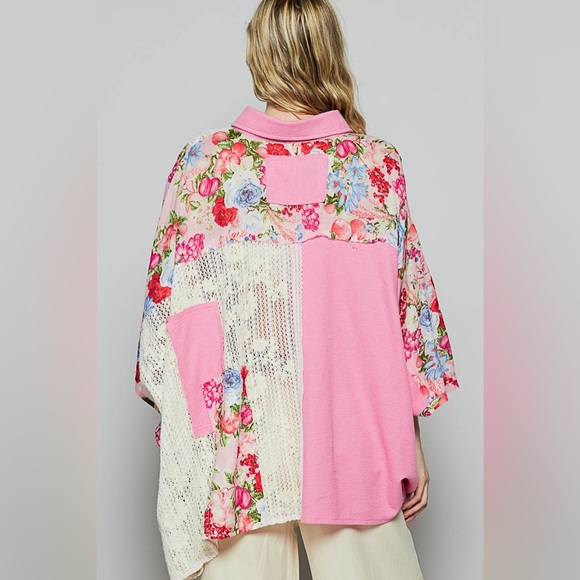 POL Thermal and Crochet Lace Mix Shirt with Floral Pattern S,M, L - Picture 4 of 8